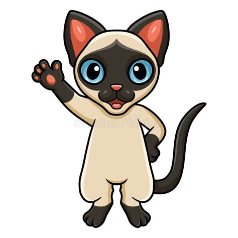 Cute Siamese Cat Cartoon Waving Hand Stock Vector Illustration Of