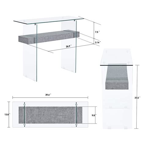 Ivinta Narrow Glass Console Table With Storage Modern Sofa Table Entry