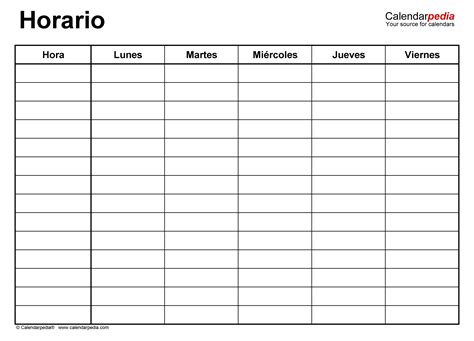 Horarios En Formatos Word Excel Y Pdf