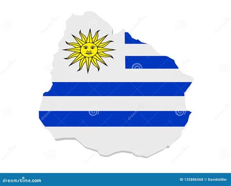 3d Illustration Of Uruguay Map With Uruguayan Flag On White Background