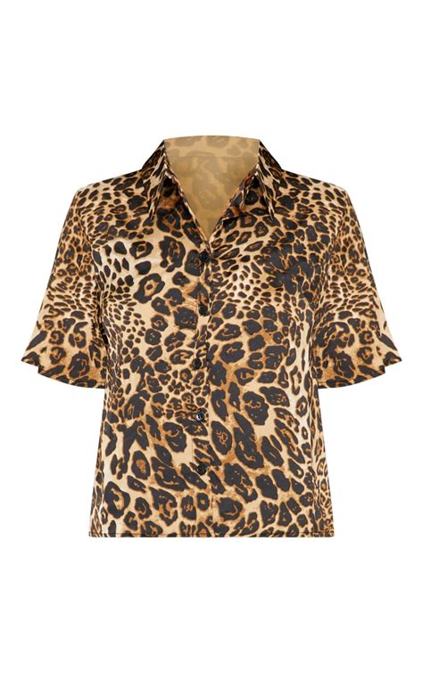 Petite Tan Leopard Print Shirt Petite Prettylittlething