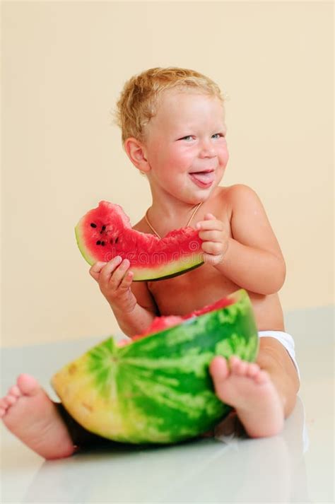 Funny Kids Eating Watermelon Stock Image Image Of Indoors Childhood