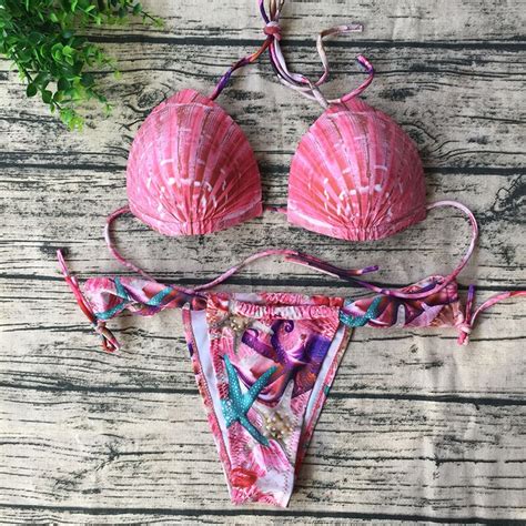 Women Bikini Set Summer 2017 Printed Swimsuit Halter Top Swimwear