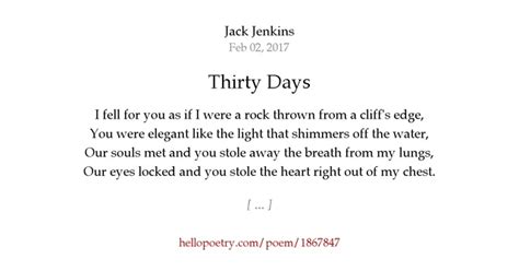 Thirty Days By Jack Jenkins Hello Poetry