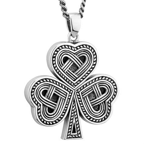 Mens Irish Jewelry Sterling Silver Celtic Knot Shamrock Pendant At