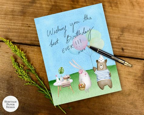 Happy Birthday Printable Stationery Cute Kawaii Bear And Etsy