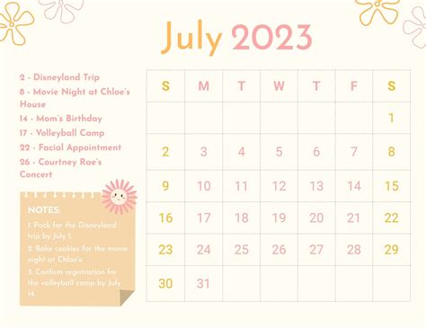 Simple July 2023 Calendar Template In Illustrator Word Excel Svg