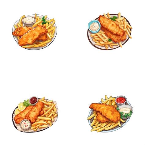 Premium Vector Set Of Fish And Chips Vector Illustrations