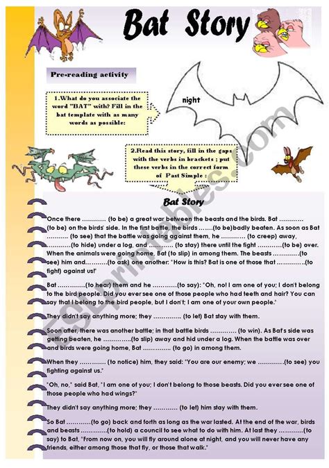 Bat Story Reading Past Simple Gap Filling Different Activities 2