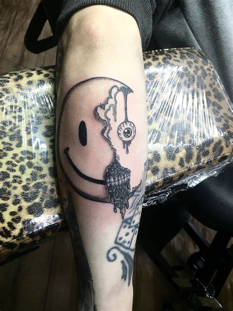 Half A Nice Day In 2022 Smiley Face Tattoo Tattoo Work Black And