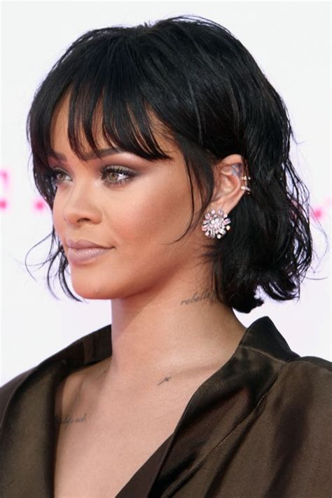 Rihanna Wavy Black Bob Choppy Bangs Shaggy Bob Hairstyle Steal Her Style