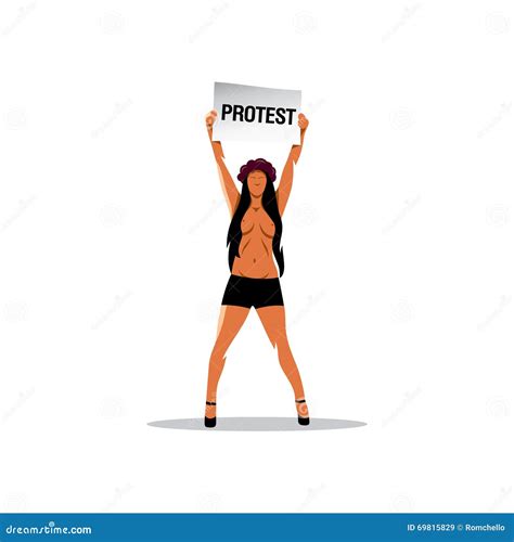 Naked Girl With A Placard Protesting Vector Illustration Stock Vector