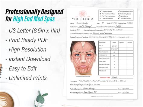 Botox And Dermal Filler Treatment Record Form Nurse Injector Template