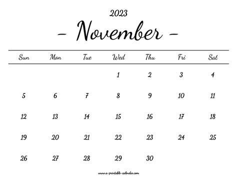 November Calendar 2023 Printable A Printable Calendar