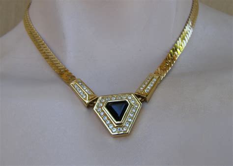 Vintage Christian Dior Gold Choker Necklace Rhinestones Ebay