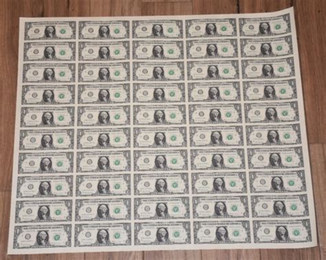 1 Uncut Sheet Two Dollar Bills 1x50 2017 United States Currency Money