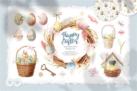Happy Easter Watercolor Clipart 443111 Illustrations Design Bundles