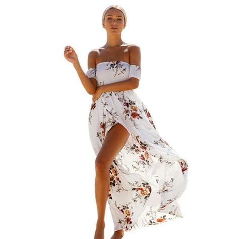 Boho Style Long Dress Women Off Shoulder Beach Summer Dress New Year Vintage Chifon White Max