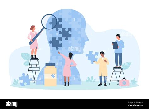 Mental health support, psychology vector illustration. Cartoon tiny