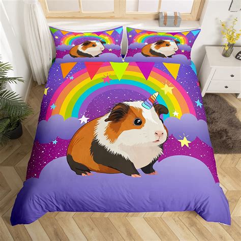 Cartoon Guinea Pig Printed Bedding Set Kids Cartoon Kawaii Galaxy Stars