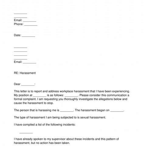 Letter To Report Workplace Harassment Template