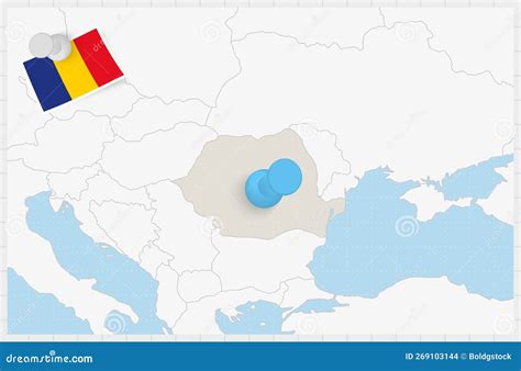 Map Of Romania With A Pinned Blue Pin Pinned Flag Of Romania Stock