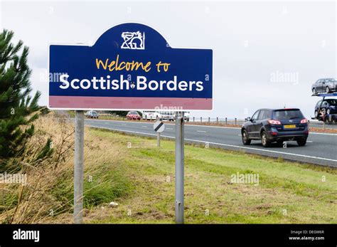 Welcome To Scottish Borders County Road Sign At The Scotlandengland