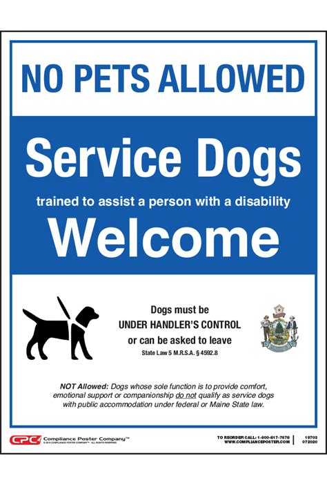 Maine Service Dogs Welcome Poster Compliance Poster Company