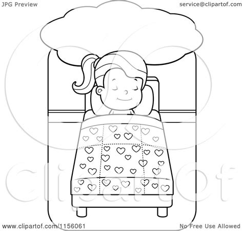 Cartoon Clipart Of A Black And White Little Girl Dreaming