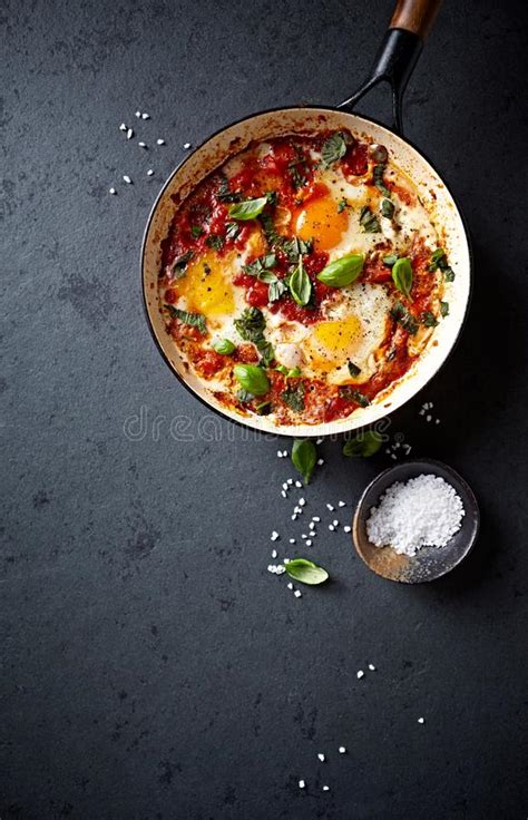 Shakshouka Eggs Poached In Sauce Of Tomatoes Olive Oil Mediterranean