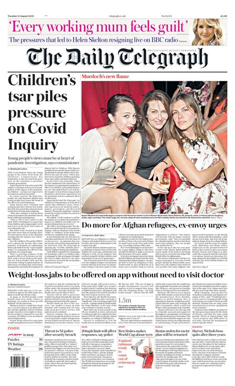Daily Telegraph Front Page 15th Of August 2023 Tomorrow S Papers Today
