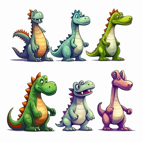 Dinossauros De Desenhos Animados Com Diferentes Poses E Cores