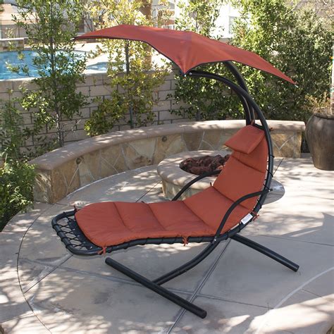 This island retreat chair can be hung from beams or trees, and comes will all the hardware you'll need. Hanging Chaise Lounge Chair Hammock Swing Canopy Glider Outdoor Patio Furniture | eBay