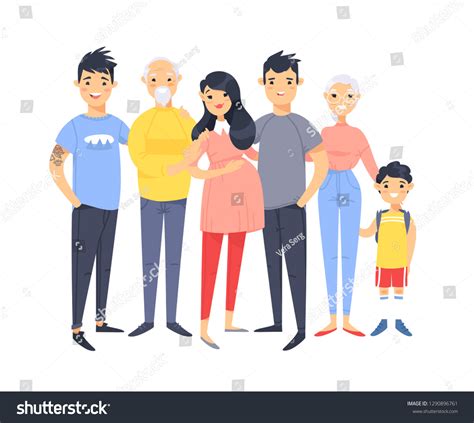 Set Different Asian Couples Families Cartoon Stock Vector Royalty Free