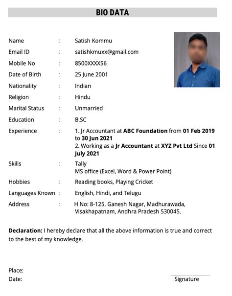 Biodata Collection For Job Word And Pdf Biodata Format Resume Format Hot Sex Picture