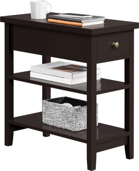 Yaheetech 3 Tier Narrow Side Table W Drawer And Storage Shelves Small