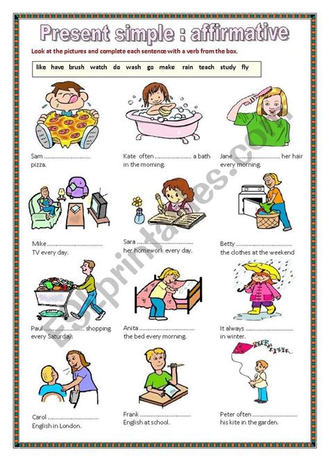 Look at the pictures and complete each sentence with a verb from the