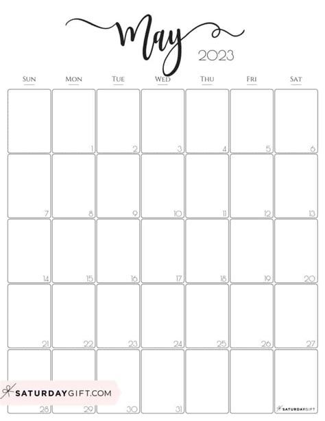 Aesthetic Printable Vertical Calendar 2023 By Saturday T