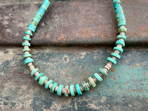 Turquoise Bead Heishi Necklace 17 5 For Women Or Men Native American