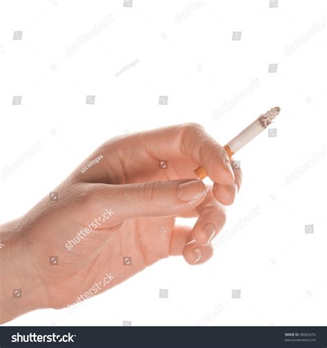 A Womans Hand Holding A Cigarette Isolated On White Stock Photo