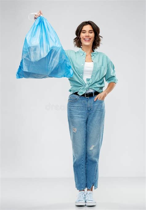 Smiling Woman Sorting Plastic Waste Trash Bag Stock Photos Free