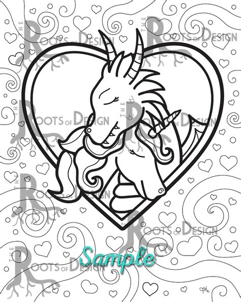 Instant Download Coloring Page Dragon And Unicorn In Love Etsy
