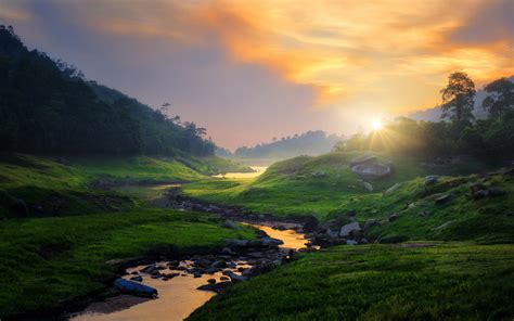 Online Crop Green Grass And Trees Nature Landscape Photography River Hd Wallpaper