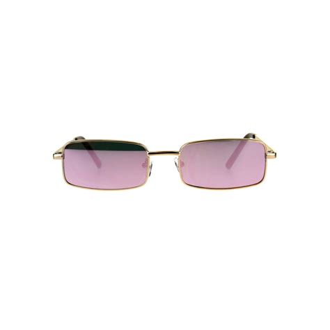sa106 mens retro vintage narrow rectangular og mirror lens sunglasses gold pink