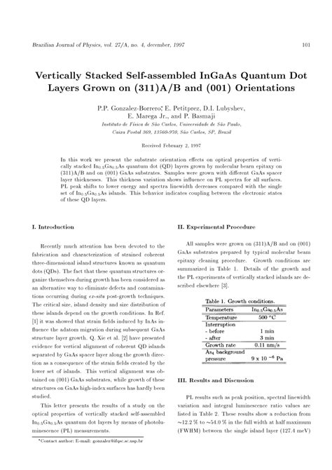 Pdf Vertically Stacked Self Assembled Ingaas Quantum Dot Layers Grown