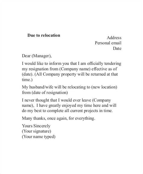 10 Free Relocation Resignation Letters In Pdf Word Apple Pages
