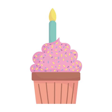 Birthday Cupcake With Candle Cartoon Icon Style Design Stock Vector