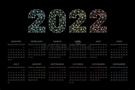 Calendar 2022 Year English Vector Calender Template Week Starts On