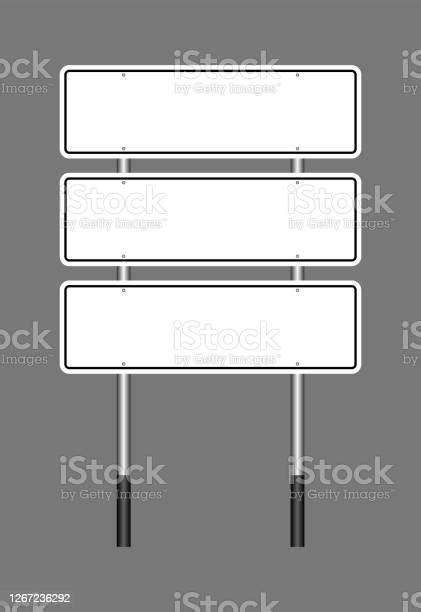 Blank White Square Road Sign Isolated Vector On Gray Background Stock