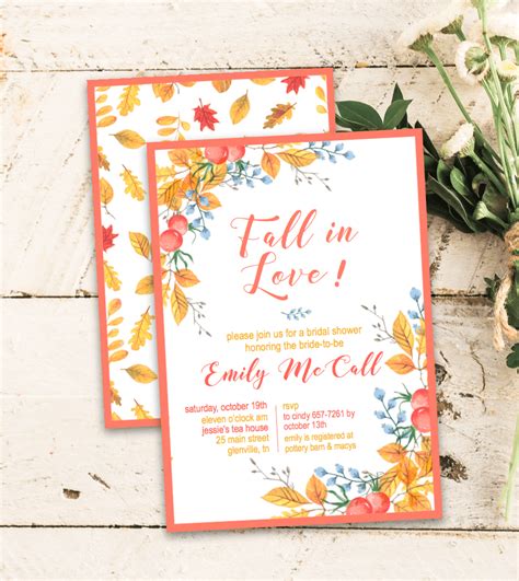 Fall In Love Bridal Shower Invitations Coral Floral Bridal Shower